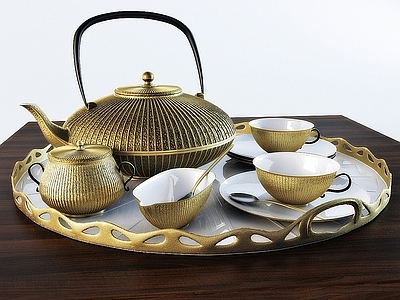 新中式餐具 复古黄铜茶几组合