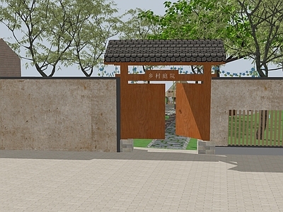 新中式入口大门 木门 大门 院门 门 中式