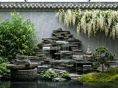 新中式禅意假山水景