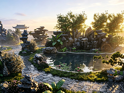 新中式景观假山水景