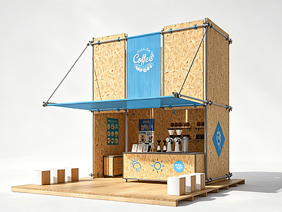 原木风食品展台 脚手架摊位 快闪店 非标商业 售卖亭 文创展台