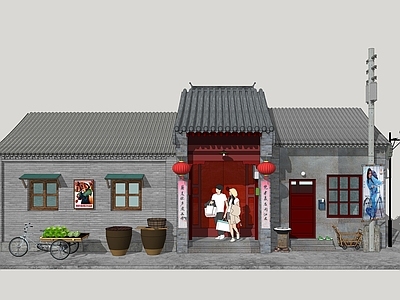 新中式复古四合院 老北京四合院 民居入户门 胡同民居 四合院大门