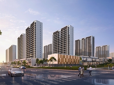 现代主义小高层住宅楼 现代沿街商业