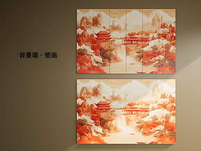 新中式背景墙 新中式 中式壁画 山水风景壁画 艺术墙 石材背景墙 壁画背景墙