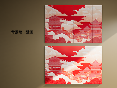 新中式背景墙 新中式 中式壁画 亭台楼阁风景壁画 艺术墙 石材背景墙 壁画背景墙