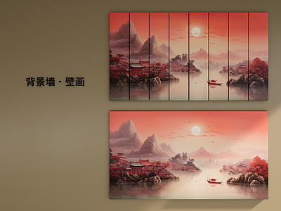 新中式背景墙 新中式 中式壁画 山水风景壁画 艺术墙 石材背景墙 壁画背景墙
