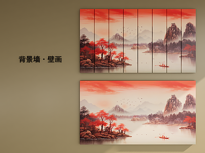 新中式背景墙 新中式 中式壁画 山水风景壁画 艺术墙 石材背景墙 壁画背景墙