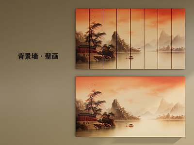 新中式背景墙 新中式 中式壁画 山水风景壁画 艺术墙 石材背景墙 壁画背景墙