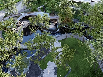 新中式景观小区景观 现代示范区景观 下沉中庭示范区 新中式示范区景观