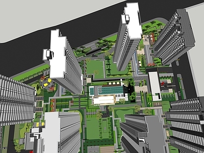 现代主义小区建筑 住区景观 泳池