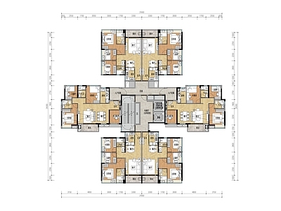 住宅楼建筑 蝶形户型 78㎡和100㎡ T6高层户型