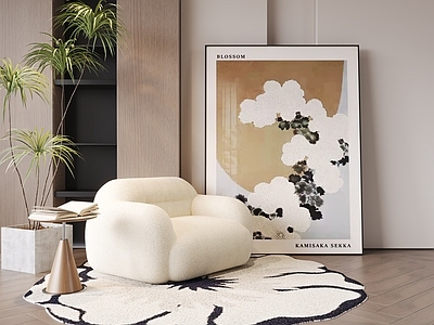 奶油风单人沙发 奶油风休闲椅 奶油风地毯 奶油风装饰画