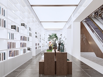 现代简约书店 现代网红书店设计 白色网红书店打卡 书店展厅文创展厅 图书馆文化中心