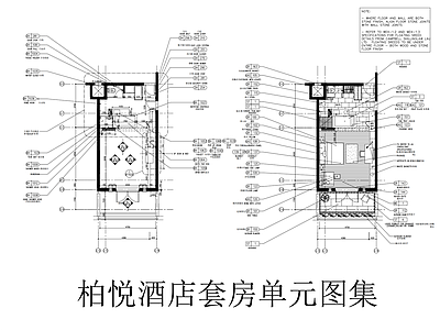 酒店套房 柏悦酒店套房图集 平立剖全套图纸