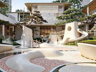 示范区景观 售楼处景观施工图 居住区景观施工图 效果图 鸟瞰图