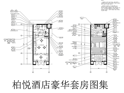 酒店套房 柏悦酒店豪华套房 平立剖全套图纸