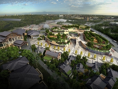 生态建筑风格鸟瞰规划 宝鸡虢镇BC地块 商业街
