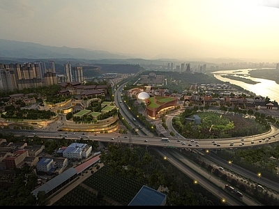 现代主义鸟瞰规划 宝鸡虢镇BC地块 商业街 古建街区