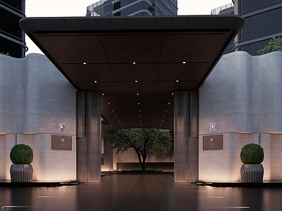 现代极简入口大门 现代示范区景观 入口景观 酒店落客区 前场景观