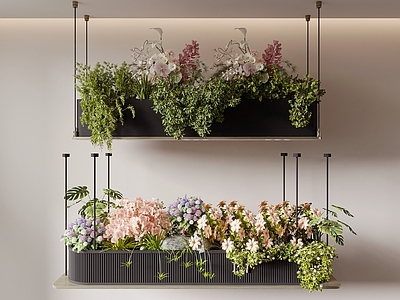 现代简约垂直绿化 吊篮绿植 绿植吊饰 植物堆 花箱 花草