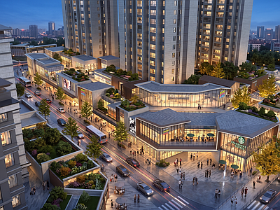 现代商业街 商业综合体   商业街 步行街  住宅楼 建筑外观