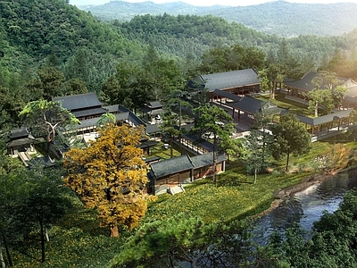 新中式古建 古建鸟瞰 蓝田忘川