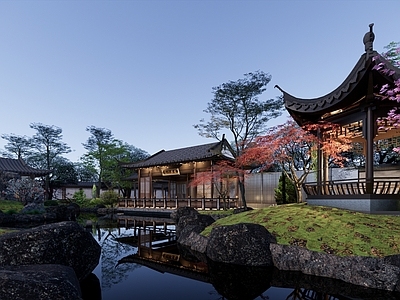 新中式景观小区景观 示范区景观 中式示范区 中式水景 中式庭院