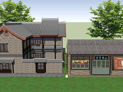 新中式乡村民房 古典仿古民居街 街道店铺商铺 传统商业街建筑