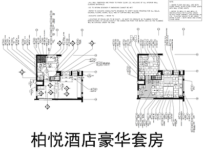 酒店客房 柏悦酒店豪华套房 平立剖全套图纸