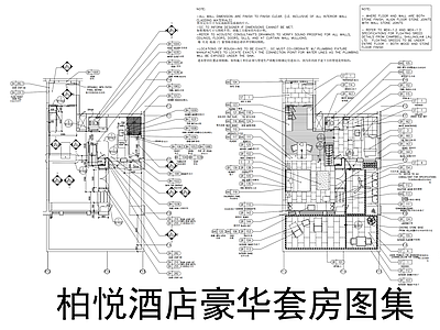 酒店客房 柏悦酒店豪华套房 平立剖全套图纸