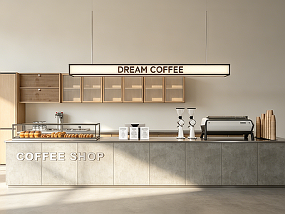 现代简约咖啡厅吧台 咖啡吧台 操作台 奶茶店 面包店展柜 面包店