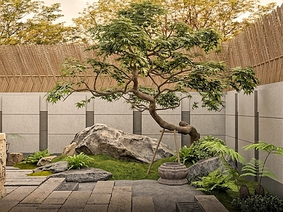 新中式庭院小品 庭院 景石 枯山水 老物件