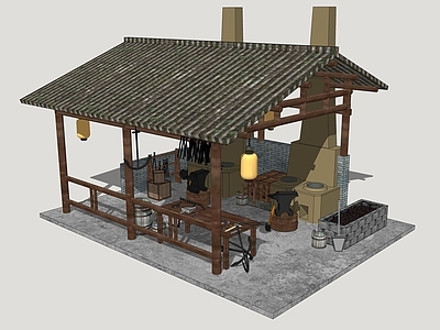 中式传统工坊风格小公建 打铁铺 铁匠铺 铁匠炉