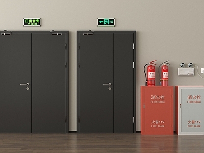 现代简约门组合 应急感应灯 消防栓灭火器 安全出口 防火门消防门