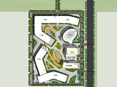 产业园建筑 科技产业园 孵化器产业园 厂房总平面 厂区办公楼 产业园总平面