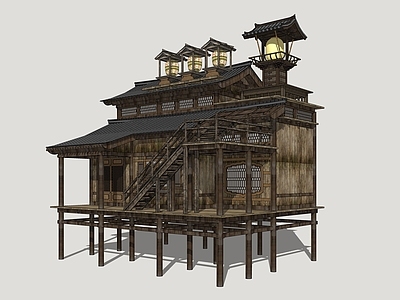 日式传统建筑风格民宿建筑 唐风木建筑 干栏式木屋 苗族风情建筑