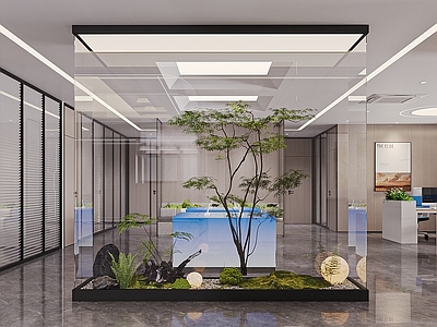 现代简约办公室 办公室造景 公共办公室 玻璃造景 办公室大厅