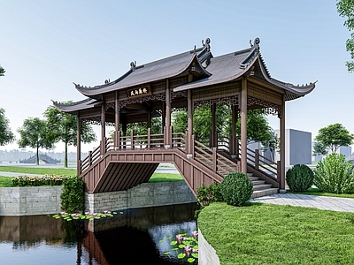 新中式古建筑 廊桥 中式廊桥 古建廊桥