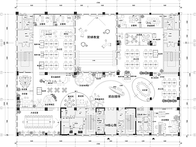 整体办公空间 灵活办公平面方案 平面图纸 总经理 咖啡吧 阶梯教室