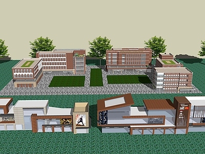 现代主义学校建筑 学校红砖建筑构 乡村拼花砖建筑 红砖墙建筑