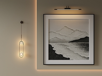 现代简约玄关 黑白艺术挂画 肌理画 方形挂画 壁灯