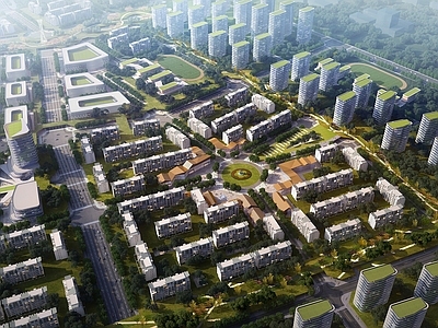 现代主义鸟瞰规划 现代居住区