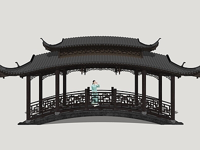 新中式古建筑 廊桥 风雨桥 园林景桥