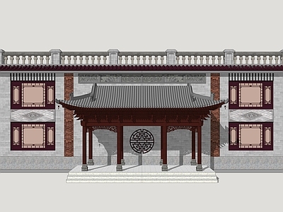 新中式古建筑 商业建筑立面 古建筑门头 入口大门