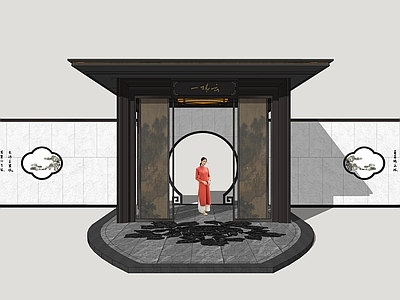 新中式景观小建筑 金属院门 入户门