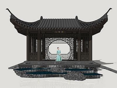 新中式古建筑 水榭 园林水榭 凉亭 古典凉亭