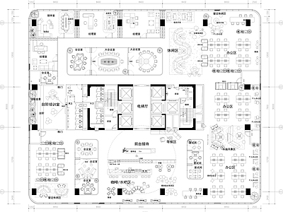 整体办公空间 现代办公平面设计 休闲区 茶水咖啡吧 台阶培训室 会议室