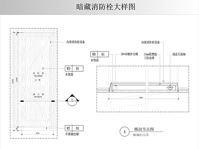 墙面节点 暗藏消防栓大样图