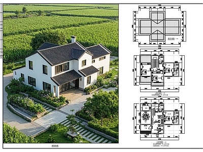 别墅建筑 乡村别墅 中式民居方案