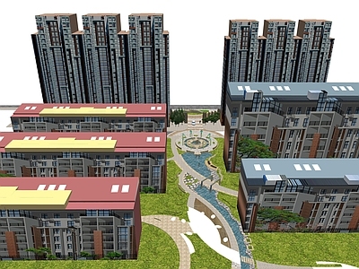 现代主义小区景观 小区景观 居住区 儿童游乐 小区水景